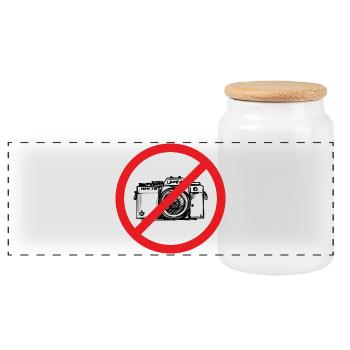 No Photos Sign - Illustration - Panoramic Cookie Jar with Wooden Lid - white - Front
