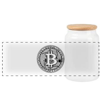 Bitcoin Coin – Crypto Symbol - Illustration - Panoramic Cookie Jar with Wooden Lid - white - Front