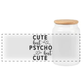 Cute but Psycho but Cute – Freches Statement Shirt - Panorama Keksdose mit Holzdeckel - Weiß - Vorne