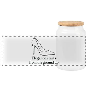 High Heel Line Art – Elegance Fashion Quote - Panoramic Cookie Jar with Wooden Lid - white - Front