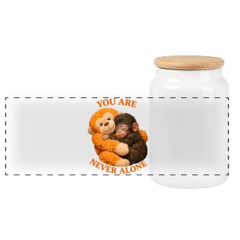 Bébé Monkey Punch avec Peluche Tu N’es Jamais Seul - Boîte à biscuits avec couvercle en bois - blanc - Devant
