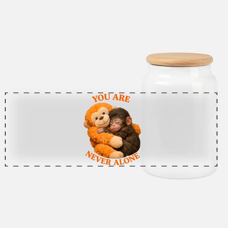 Baby Affe Punch mit Plüschaffen You're never alone - Panorama Keksdose mit Holzdeckel - Weiß