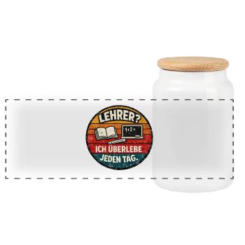 Teacher Survival Round Badge - Panoramic Cookie Jar with Wooden Lid - white - Front