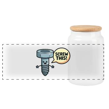 Screw This Funny Screw Pun Design - Panoramic Cookie Jar with Wooden Lid - white - Front