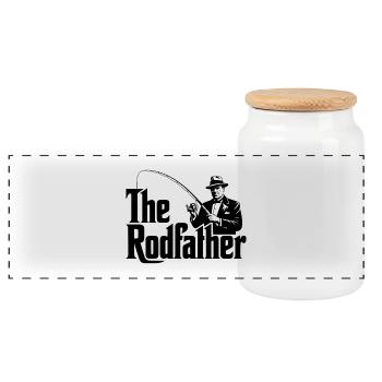 The Rodfather Funny Fishing Parody - Panoramic Cookie Jar with Wooden Lid - white - Front