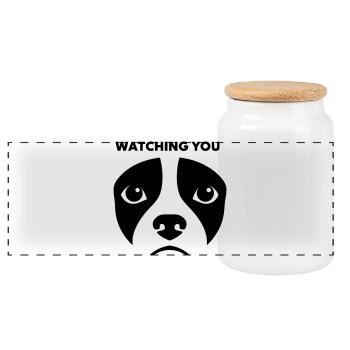 Dog View te regardant dire - Boîte à biscuits avec couvercle en bois - blanc - Devant