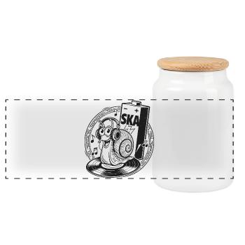 Ska Schnecke mit Kopfhörern - Panorama Keksdose mit Holzdeckel - Weiß - Vorne