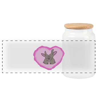 Two Cute Bunnies - Panoramic Cookie Jar with Wooden Lid - white - Front