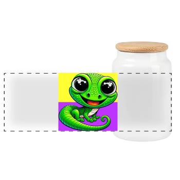 Gecko - Boîte à biscuits avec couvercle en bois - blanc - Devant