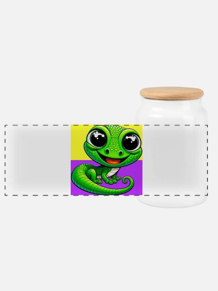 Gecko - Panoramic Cookie Jar with Wooden Lid - white