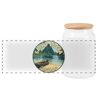 Discover Saint Lucia Caribbean Tropical Paradise - Panoramic Cookie Jar with Wooden Lid - white - Front