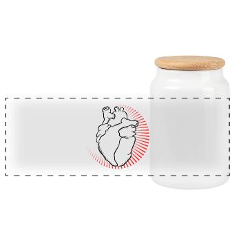 Anatomisches Herz mit rotem Strahlenkranz - Panorama Keksdose mit Holzdeckel - Weiß - Vorne