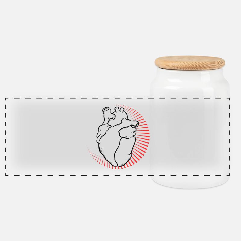 Anatomisches Herz mit rotem Strahlenkranz - Panorama Keksdose mit Holzdeckel - Weiß