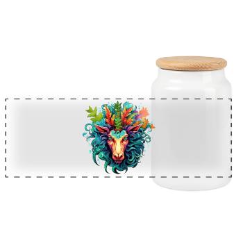 Motif coloré de tête de chèvre avec feuilles - Boîte à biscuits avec couvercle en bois - blanc - Devant