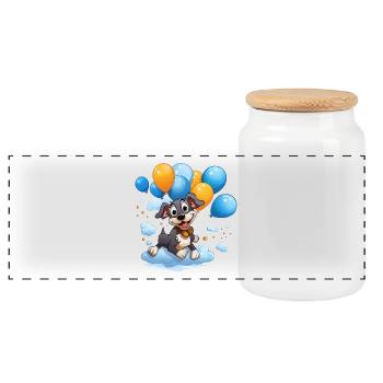 Balloon dog flying in clouds - Panoramic Cookie Jar with Wooden Lid - white - Front