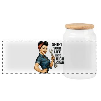 Pin-up vintage Workshop : mode de vie High Gear - Boîte à biscuits avec couvercle en bois - blanc - Devant