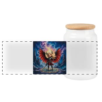 Red Winged Warrior in Runes - Panoramic Cookie Jar with Wooden Lid - white - Front