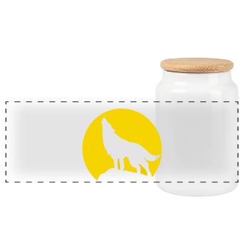 Moon Silhouette Wolf Howl - Panoramic Cookie Jar with Wooden Lid - white - Front