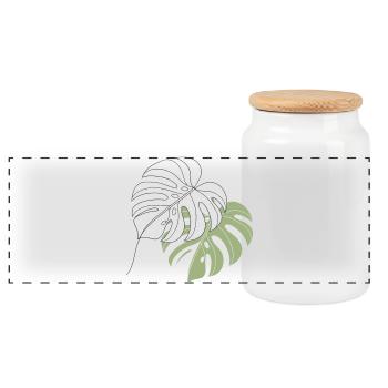 Monstera Leaf Line Art Illustration - Panoramic Cookie Jar with Wooden Lid - white - Front