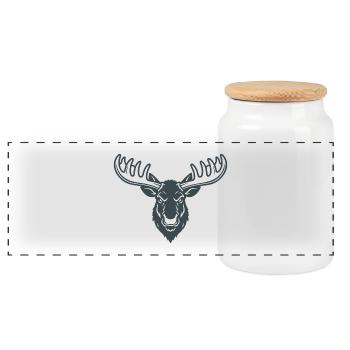Minimalist Moose Logo Mascot Nordic - Panoramic Cookie Jar with Wooden Lid - white - Front