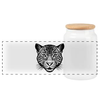 Leopard head - Panoramic Cookie Jar with Wooden Lid - white - Front