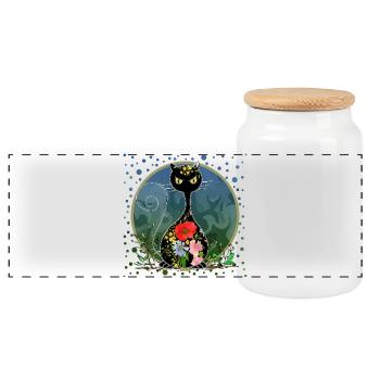 cat - Panoramic Cookie Jar with Wooden Lid - white - Front
