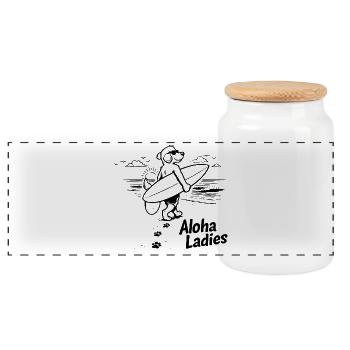 Aloha Ladies Surfer Hund Hawaii Style - Panorama Keksdose mit Holzdeckel - Weiß - Vorne