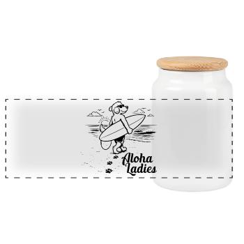 Aloha Ladies Surfer Hund Hawaii Style - Panorama Keksdose mit Holzdeckel - Weiß - Vorne