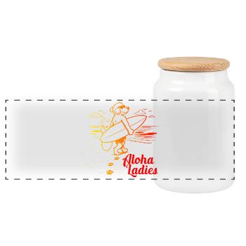 Aloha Ladies Surfer Hund Hawaii Style - Panorama Keksdose mit Holzdeckel - Weiß - Vorne