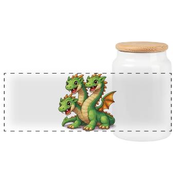Three-Headed Dragon - Panoramic Cookie Jar with Wooden Lid - white - Front