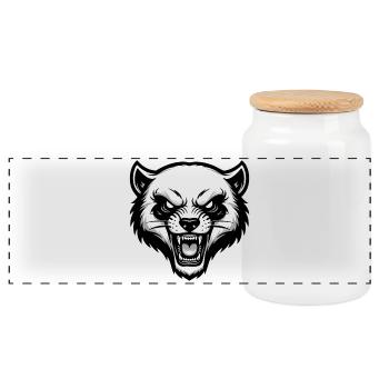 Fierce Wild Glutton Wolverine Mascot Logo - Panoramic Cookie Jar with Wooden Lid - white - Front