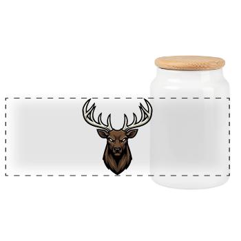 Alpha Deer Fierce Gaze Logo Maskottchen Hirsch - Panorama Keksdose mit Holzdeckel - Weiß - Vorne