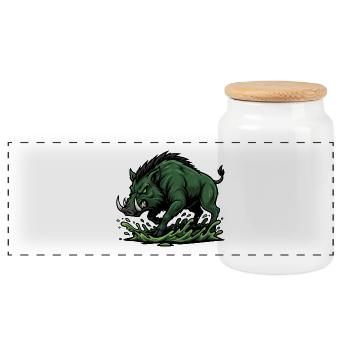 Sanglier Sauvage Charge Mascotte Forêt Wild Boar - Boîte à biscuits avec couvercle en bois - blanc - Devant