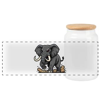 Wild Elephant Charge Maskottchen Elefanten Power - Panorama Keksdose mit Holzdeckel - Weiß - Vorne