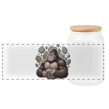 Power Gorilla Quarry Attack - Panoramic Cookie Jar with Wooden Lid - white - Front