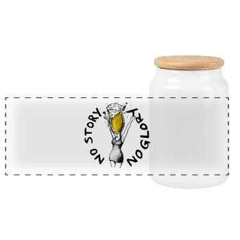 JGA: Bier – No Story, no glory! – Illustration - Panorama Keksdose mit Holzdeckel - Weiß - Vorne