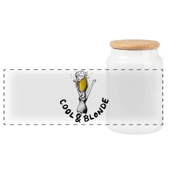 Kühl und blond: JGA-Bier-Illustration - Panorama Keksdose mit Holzdeckel - Weiß - Vorne