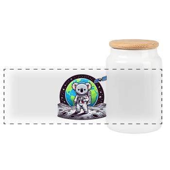Koala Astronaut auf Mondboden - Panorama Keksdose mit Holzdeckel - Weiß - Vorne