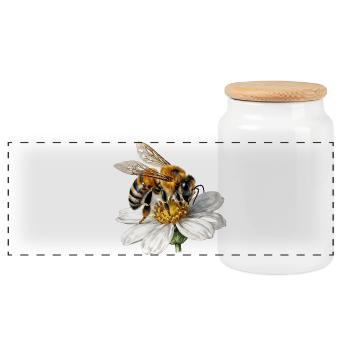 Biene auf weißer Blume - Panorama Keksdose mit Holzdeckel - Weiß - Vorne