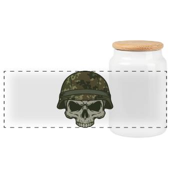 Schädel Flecktarn Camouflage Helm oliv grün Motiv - Panorama Keksdose mit Holzdeckel - Weiß - Vorne