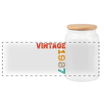 Vintage 1987 - Panoramic Cookie Jar with Wooden Lid - white - Front