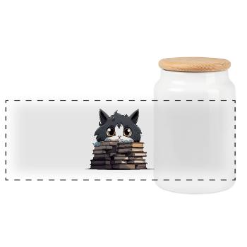 Des chatons sur des piles de livres - Boîte à biscuits avec couvercle en bois - blanc - Devant