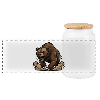 Wild Grizzly Bear Charge Maskottchen Grizzly Bear Run - Panorama Keksdose mit Holzdeckel - Weiß - Vorne