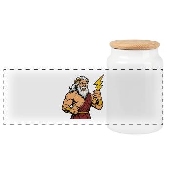 Zeus Cartoon - Panoramic Cookie Jar with Wooden Lid - white - Front