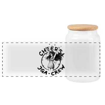 JGA: CHEERS! Dancing woman - illustration - Panoramic Cookie Jar with Wooden Lid - white - Front