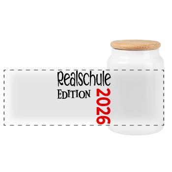 Realschulabschluss 2026 Abschluss Realschülerin - Panorama Keksdose mit Holzdeckel - Weiß - Vorne