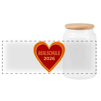 Realschule 2026 Herz - Panorama Keksdose mit Holzdeckel - Weiß - Vorne