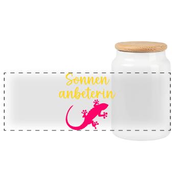Sun worshipper Lizard Summer Sun - Panoramic Cookie Jar with Wooden Lid - white - Front