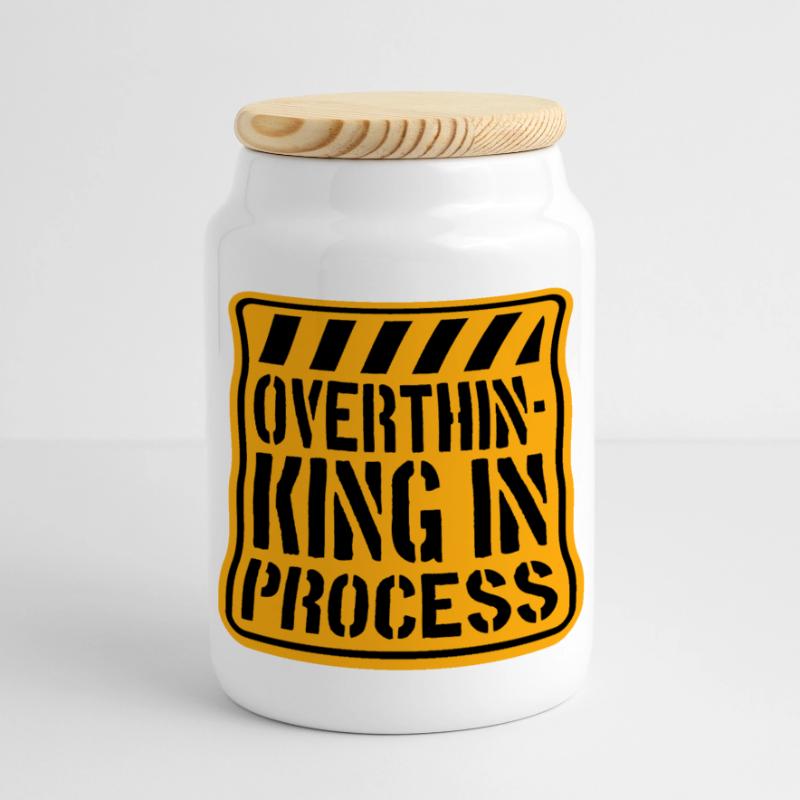 Overthinking In Process Funny Brooding Saying Logo Panoramic Cookie Jar with Wooden Lid