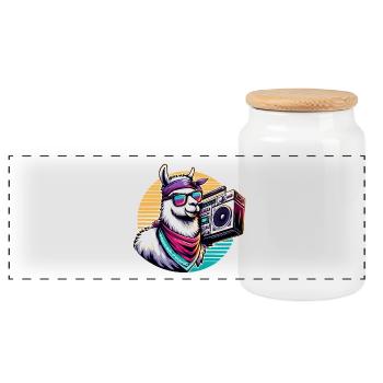 Llama avec boombox dans une ambiance rétro - Boîte à biscuits avec couvercle en bois - blanc - Devant